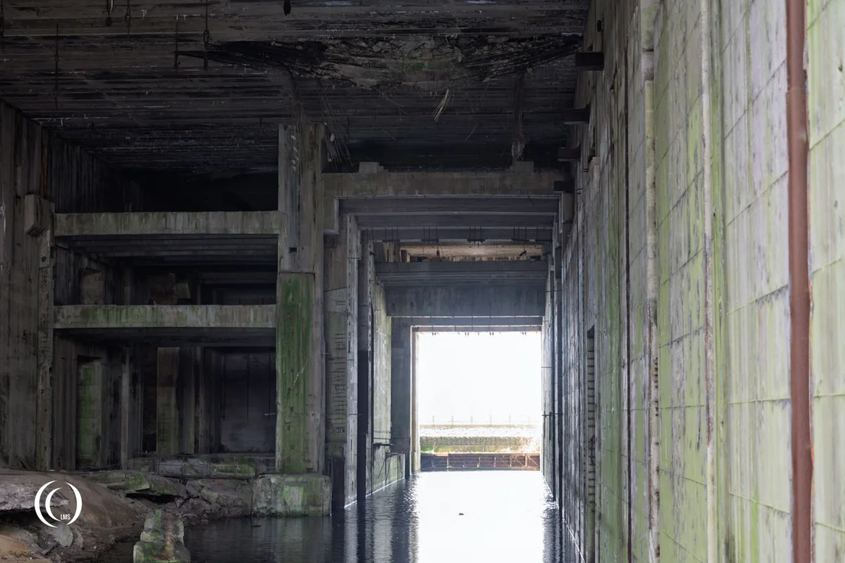Detail view of bay 13 of U-boat bunker Valentin Bremen-Farge, Germany