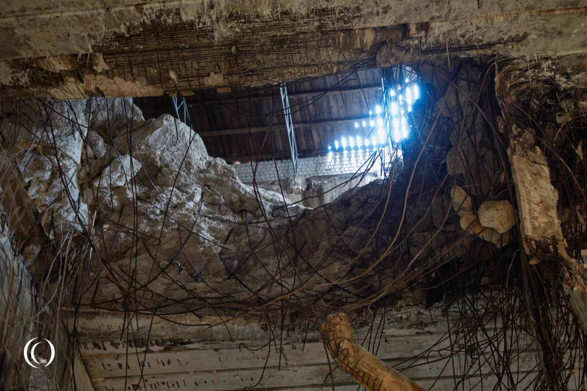 Tallboy bomb damage inside bays 6 and 7 of U-boat bunker Valentin