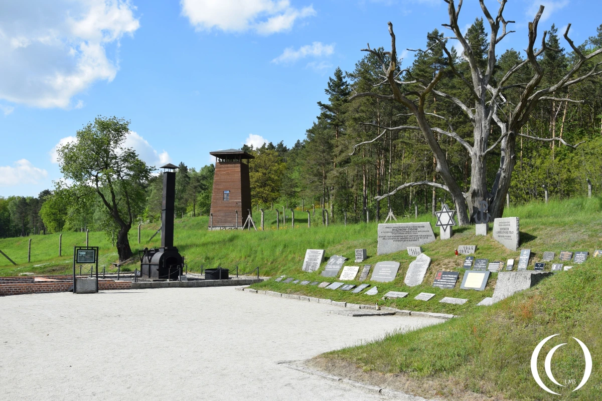 The mobile crematorium with Execution place and Guard tower at Gross-Rosen