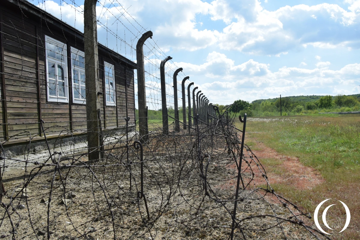 Barber wire and electric fensc at the concentration camp Gross-Rosen