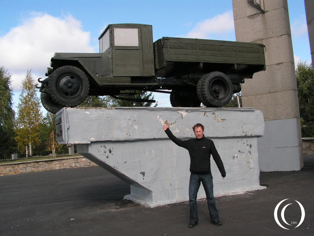 A Zis-5 truck and LandmarkScout in Miass Russia