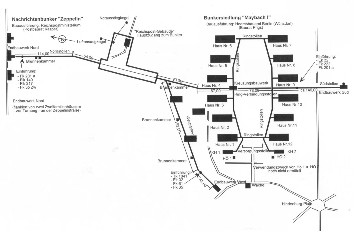 Plan showing the Zeppelin communications bunker and the Maybach I complex at Wünsdorf-Zossen