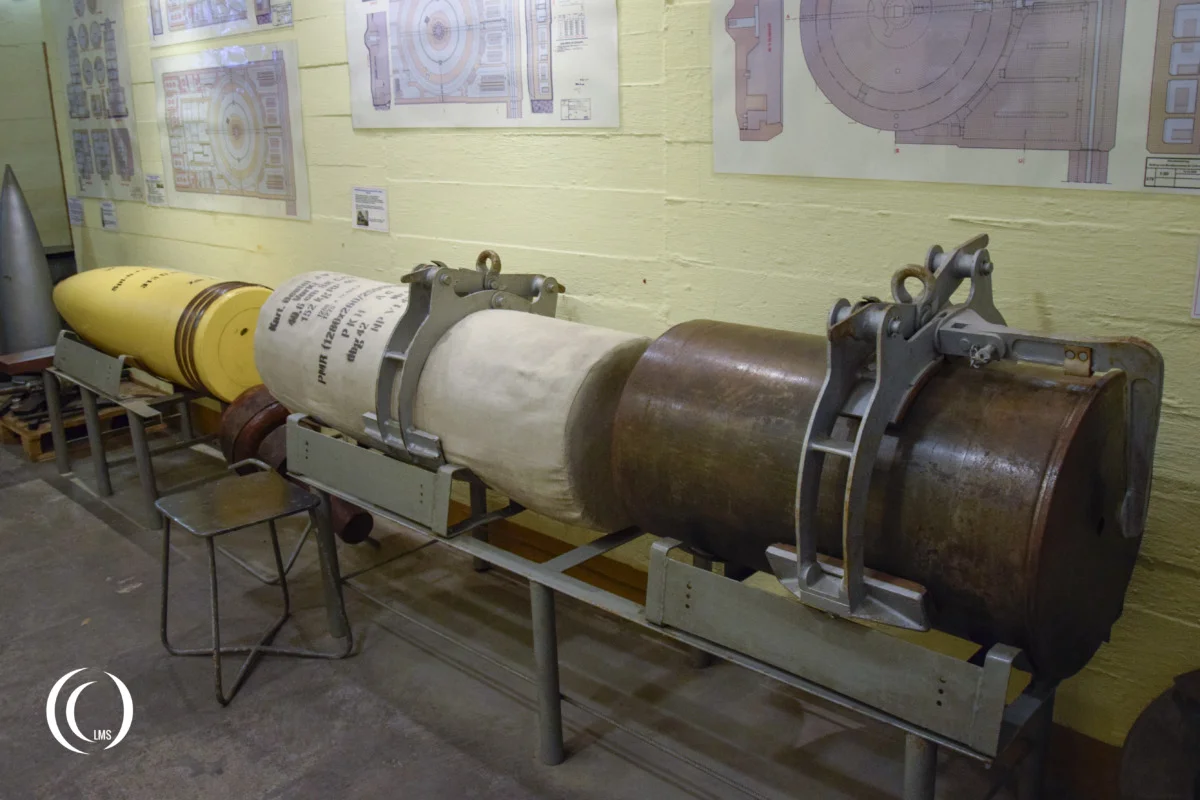 40.6 cm projectile with powder pack and shell of Battery Schleswig-Holstein in Hel, Poland