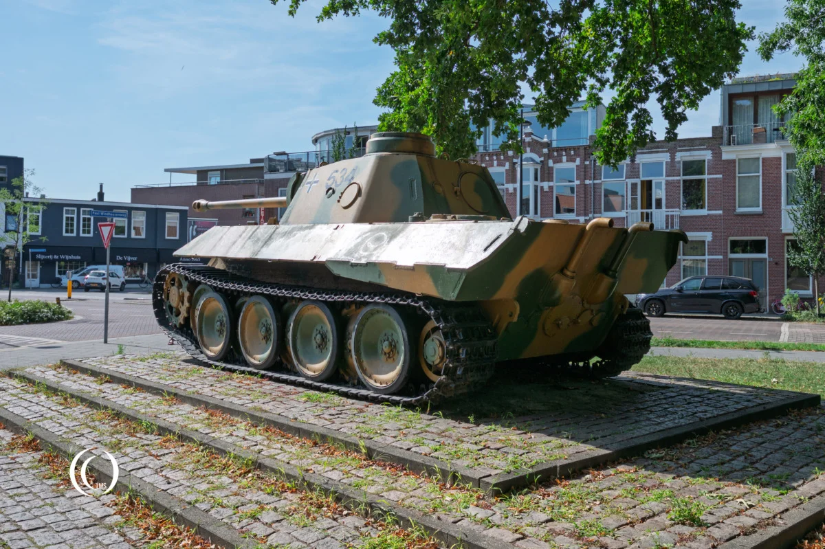 Panther tank on display in street