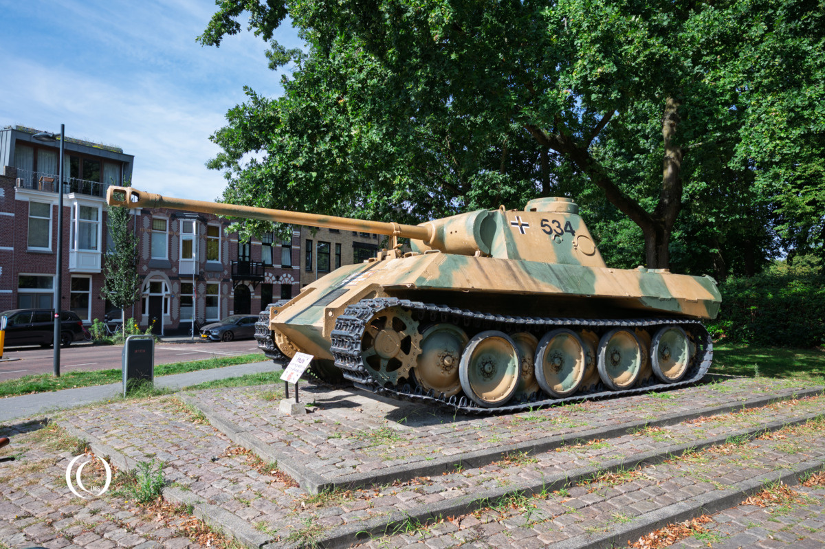 Panther tank on display in street