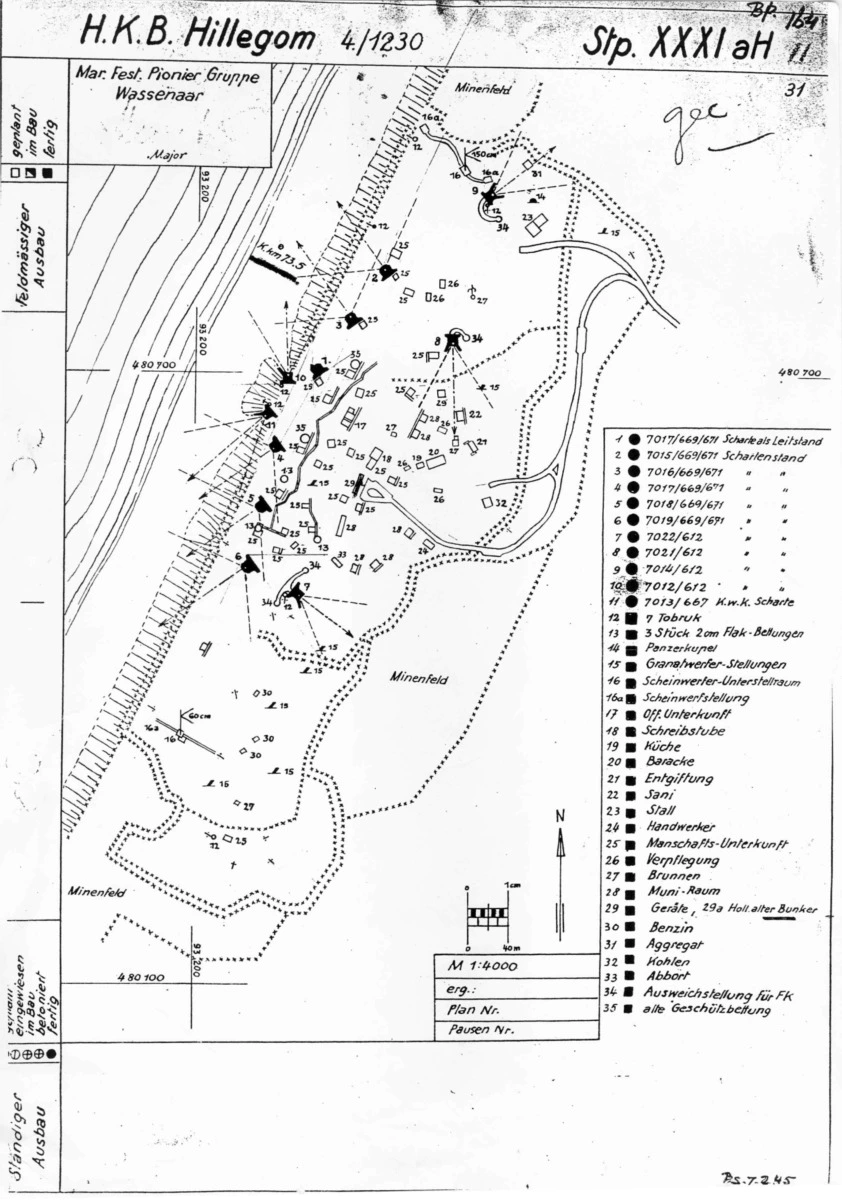 Baufortschrittskarte Heeres Küsten Batterie Hillegom Stzp. XXXI aH