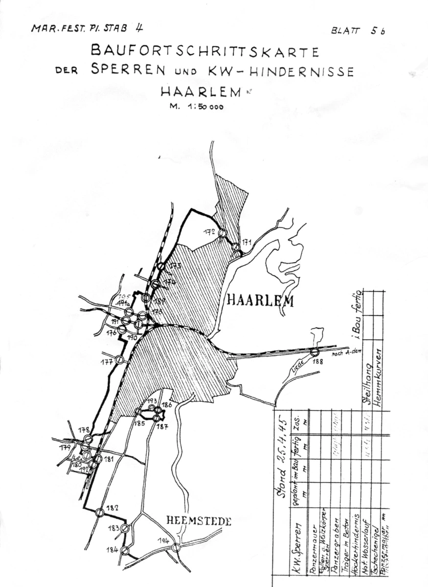 Baufortschrittskarte Sperre und Kw-Hindernisse Haarlem