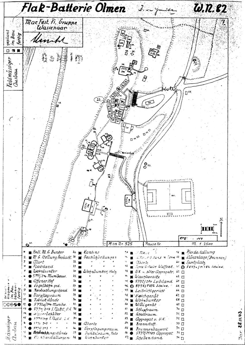 Baufortschrittskarte Flak Batterie Olmen Wn.82