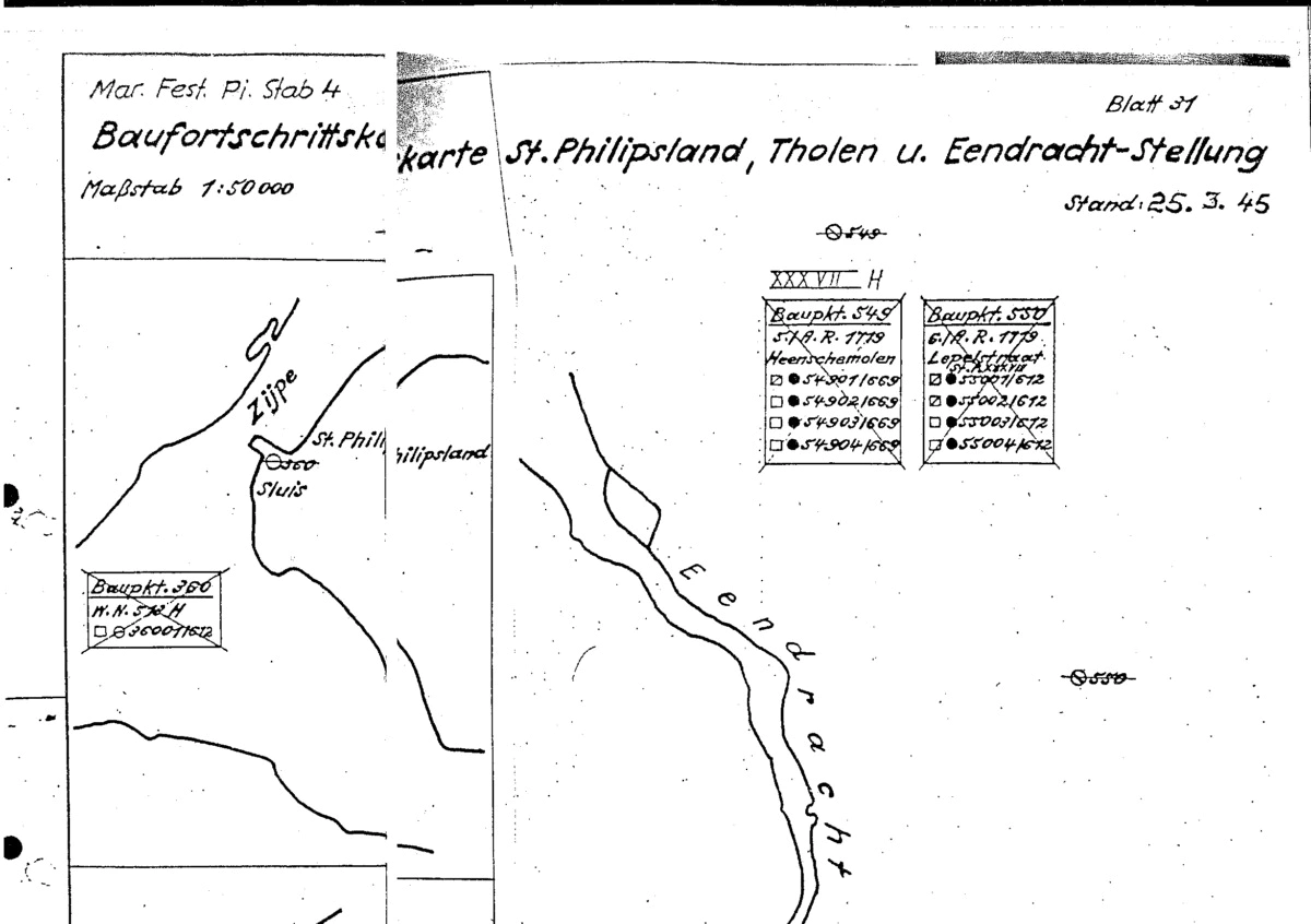 Baufortschrittskarte Sint Philipsland-Tholen u. Eendracht-stellung