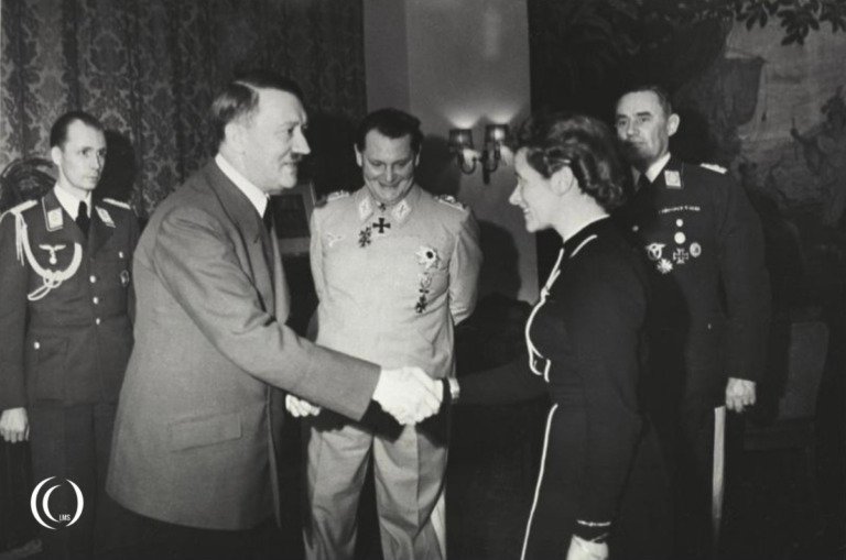 Adolf Hitler awards Hanna Reitsch the Iron Cross 2nd Class