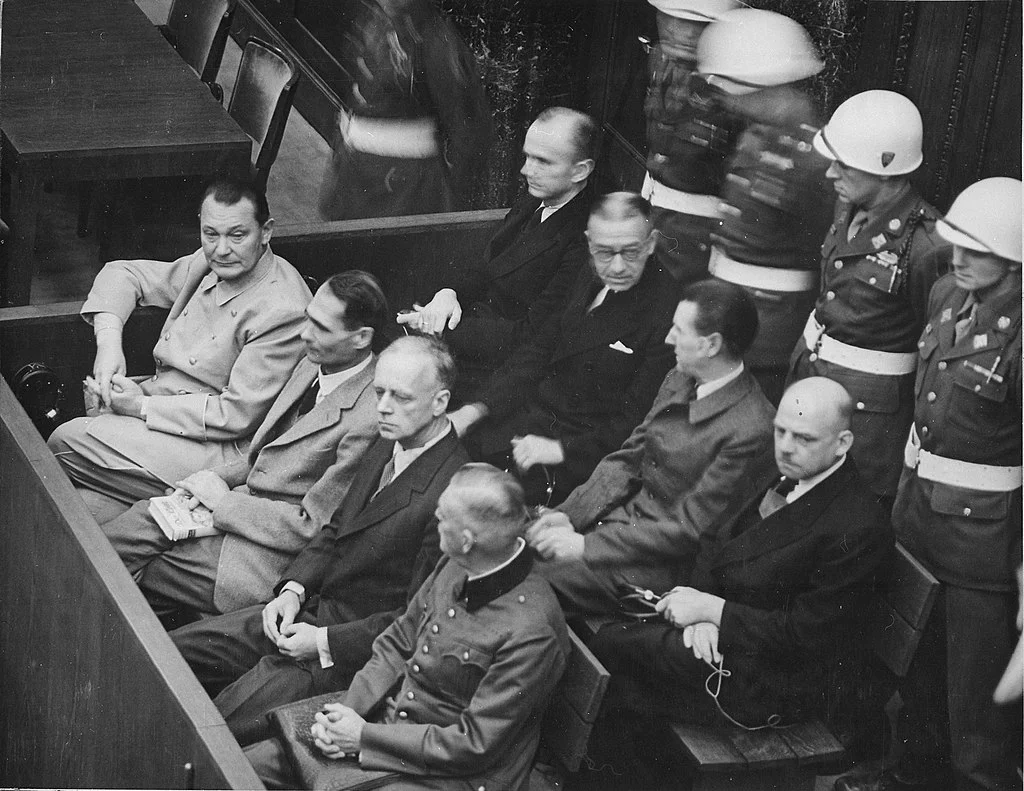 High ranking Nazi officers at the Nurnberger Trails in 1946, Dönitz top row second from the left