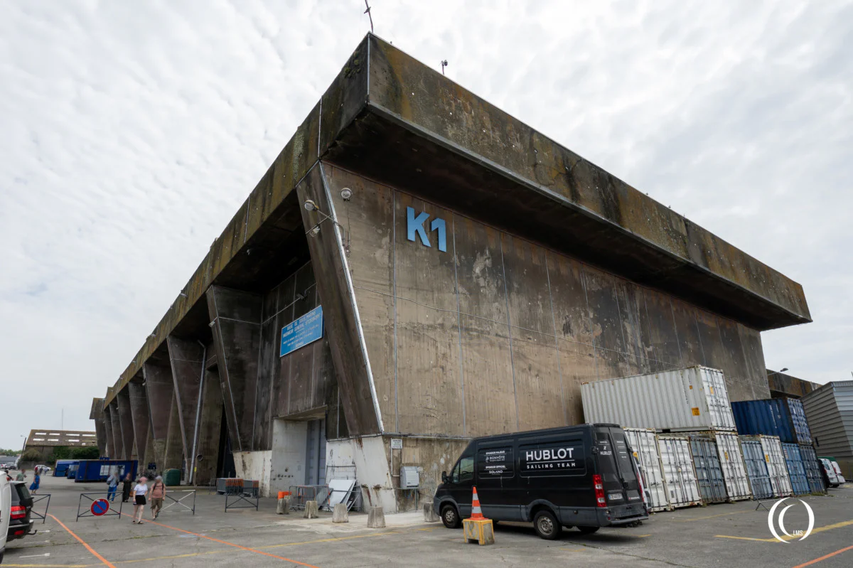 The Lorient Keroman 1 bunker seen from the northwest corner with the u-boat dry dock entrances