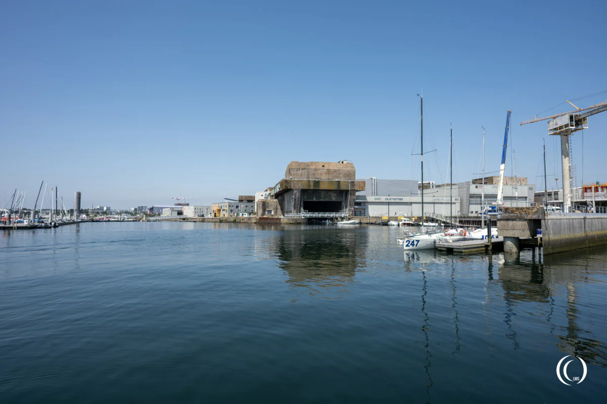 U-boat bunker Keroman 1 seen from Keroman 3 in Lorient