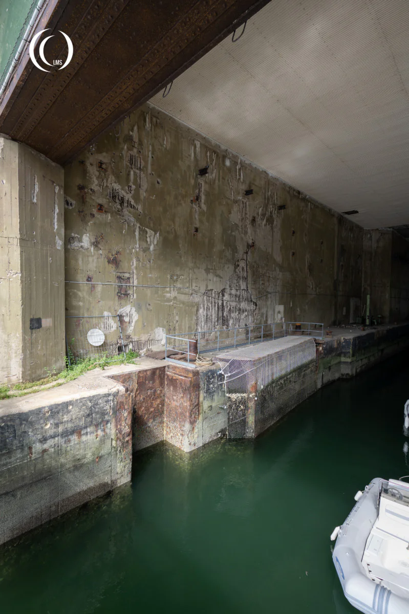 View of the door slot of the slipway entrance of Keroman 1 bunker in Lorient