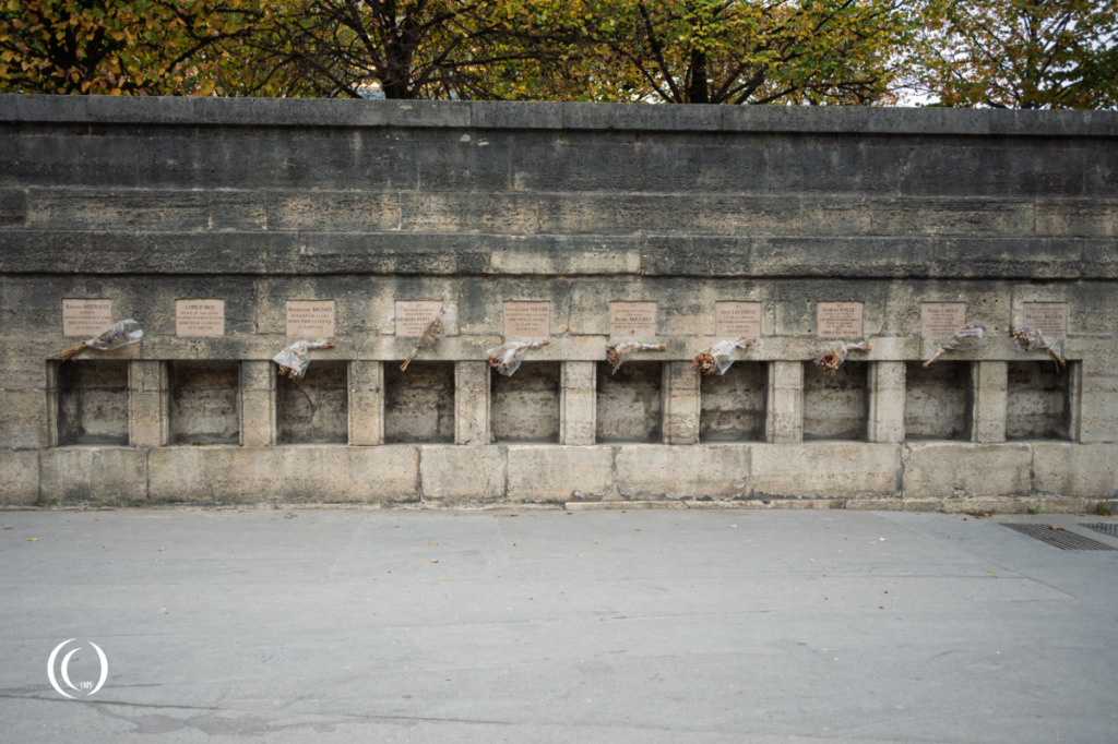 Memorial plaques for 10 victims, fallen during the Liberation of Paris at the Place de la Concorde - Paris, France