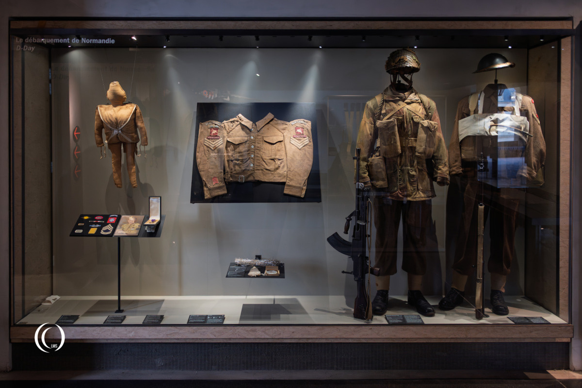 US Airborne uniforms and items on display related to D-Day and the invasion of Normandy