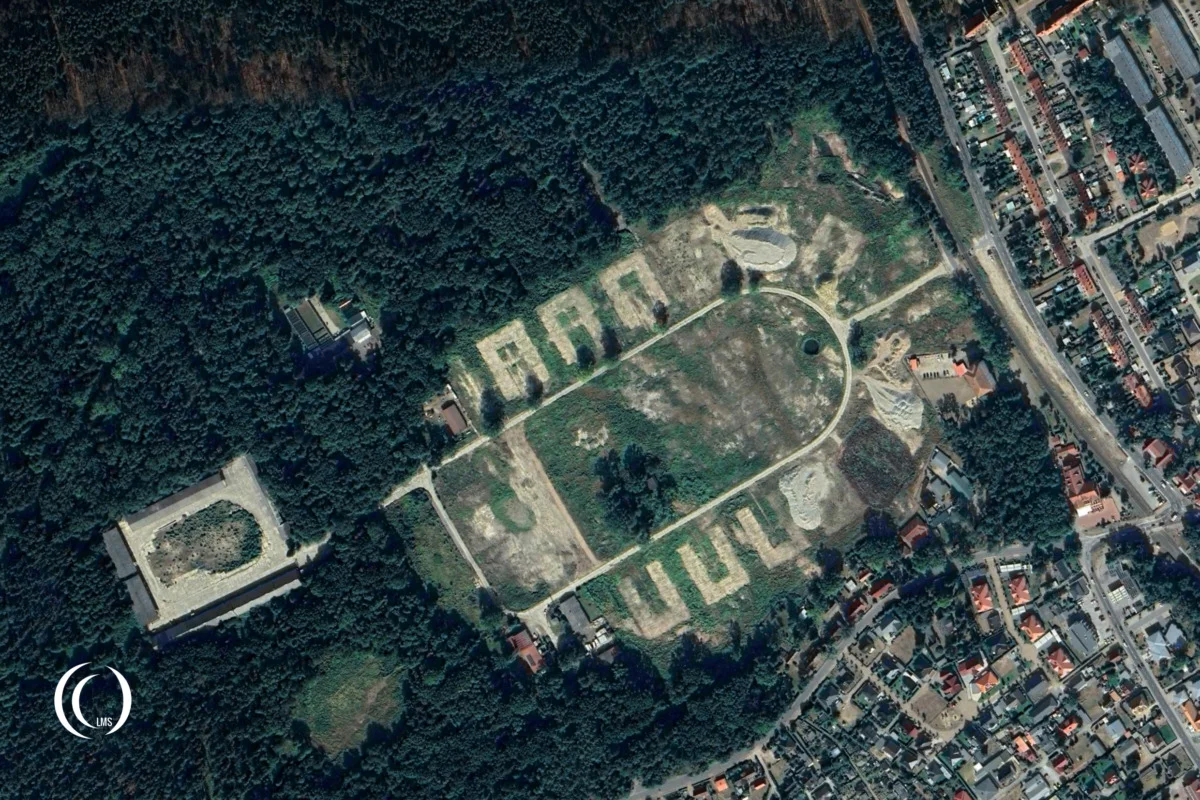 Aerial of demolished Versuchskommando Nord Lager Peenemunde in 2025