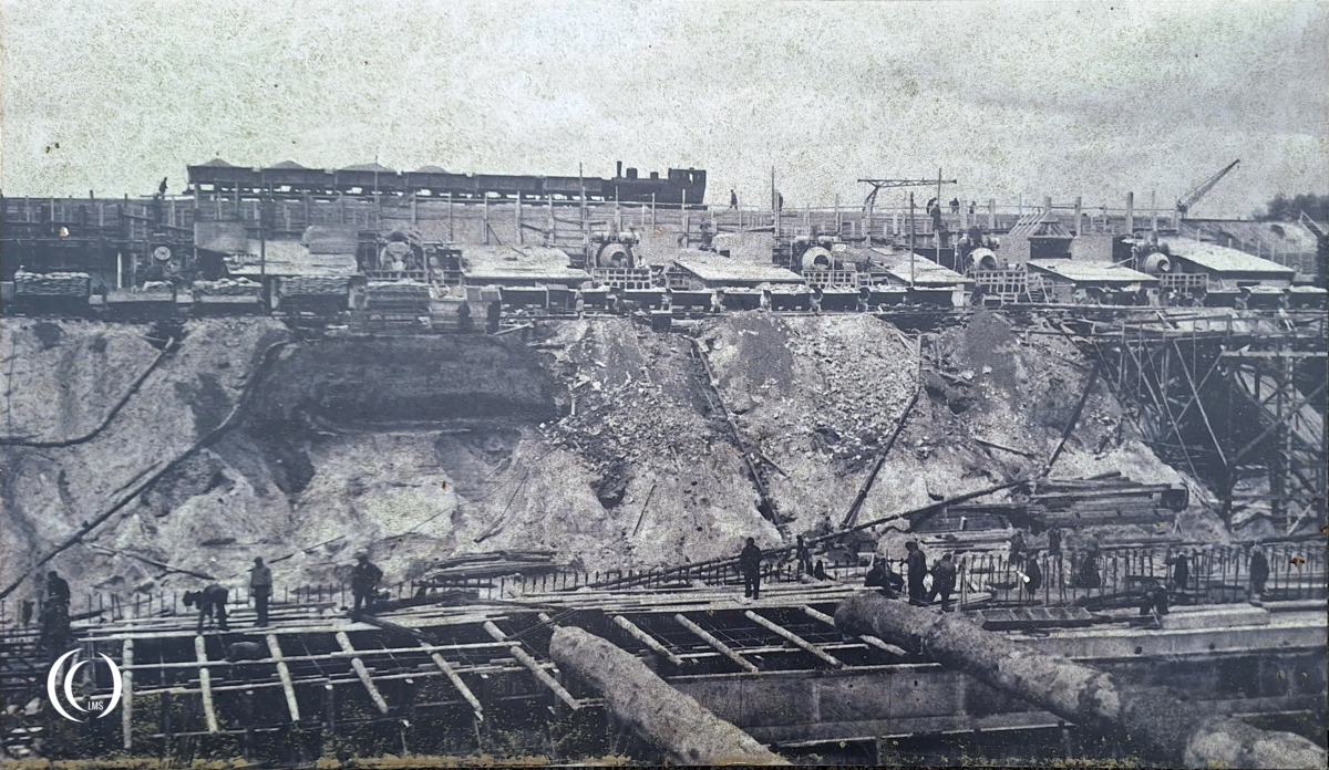 Concrete mixing plant at Valentin bunker during WWII