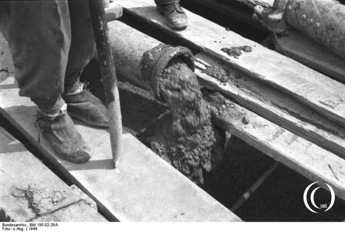 Pouring concrete at the Valentin bunker in Bremen-Rekum, Germany