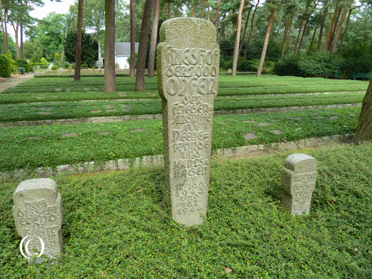 A memorial stone inscription commemorating the 2000 victims of the Peenemünde and Karlshagen air raids in Peenemünde, Mecklenburg-Vorpommern, Germany