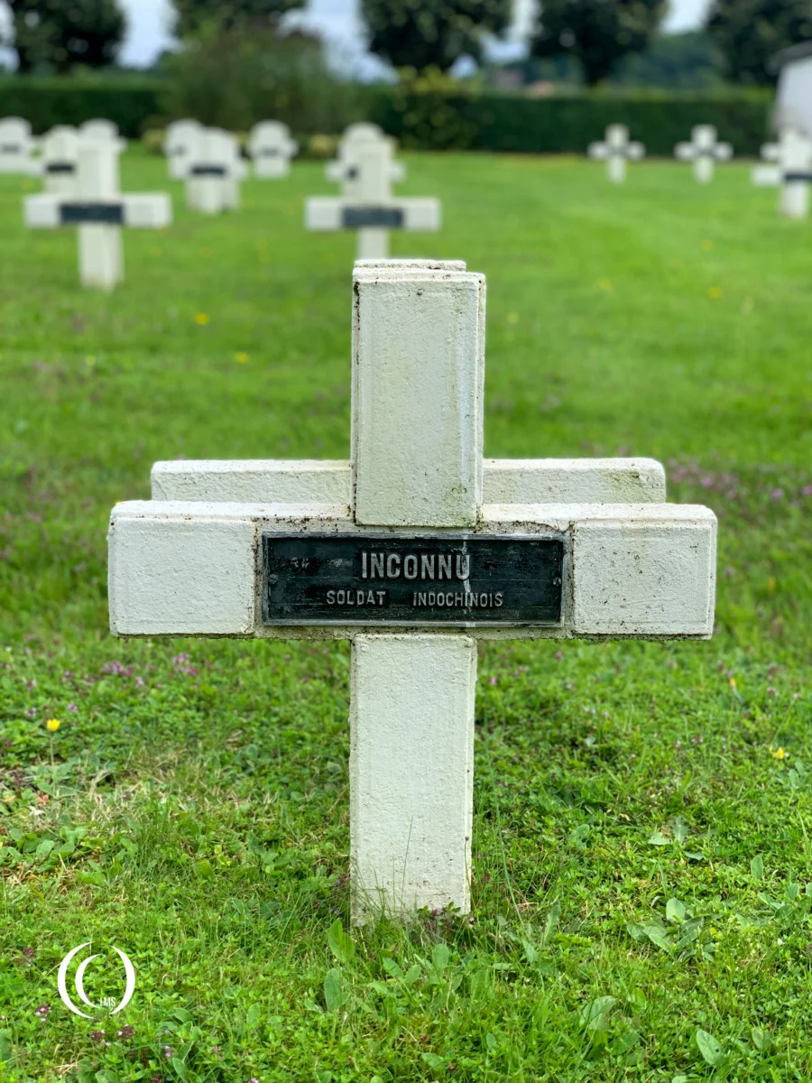 Headstone of an unknown soldier from French Indochina at National Necropolis of Rougemont, Doubs, France