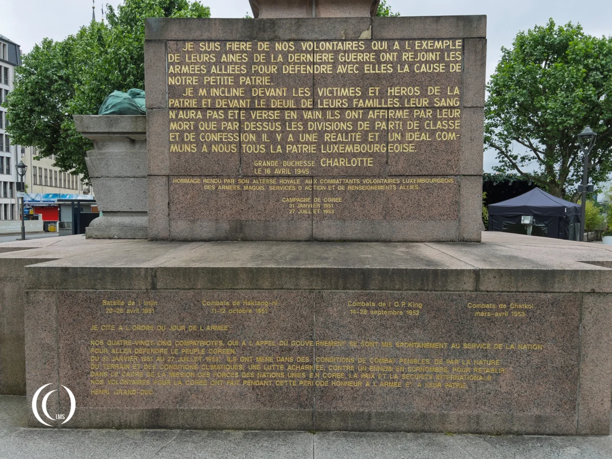 Text of Grand Duchesse Charlotte at the Gëlle Fra War Memorial in Luxembourg