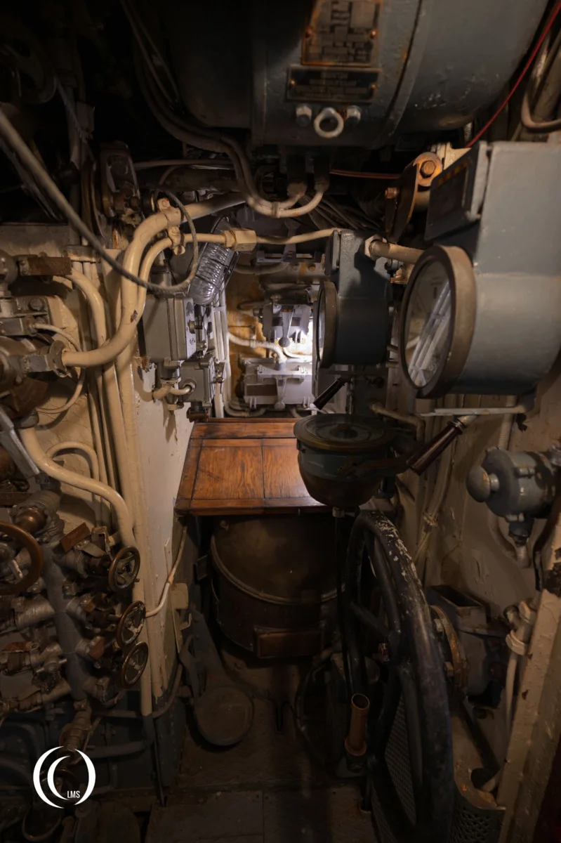 Navigation desk in the corner of the control room of submarine Vesikko