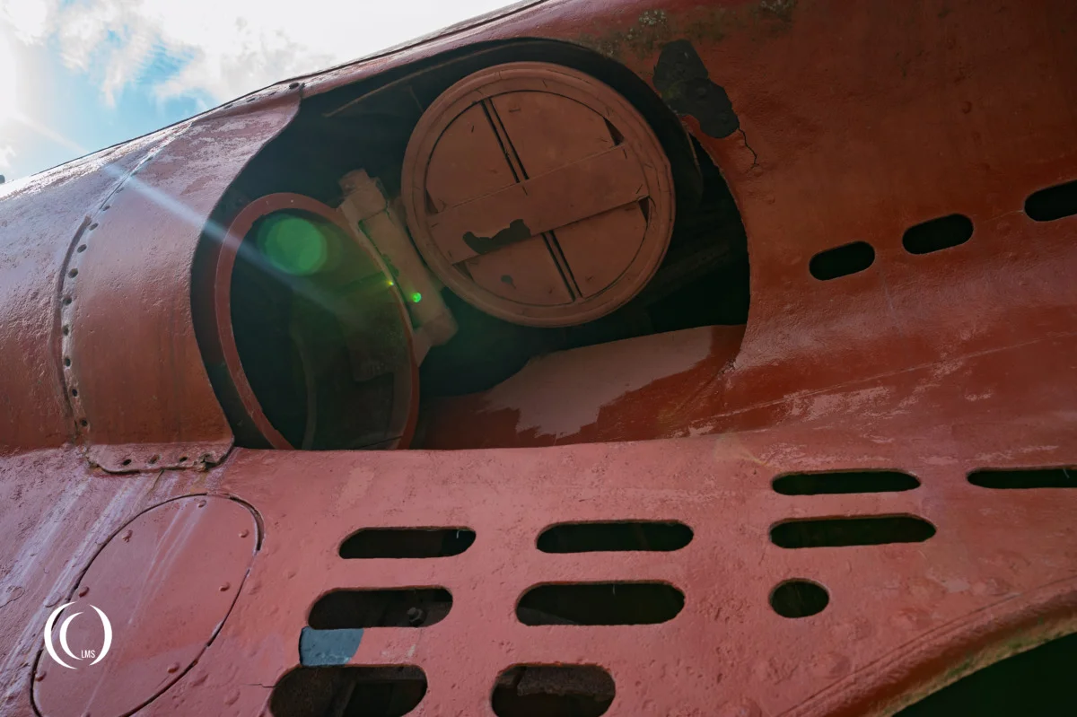 Detail of starboard side torpedo hatch at the bow of Vesikko