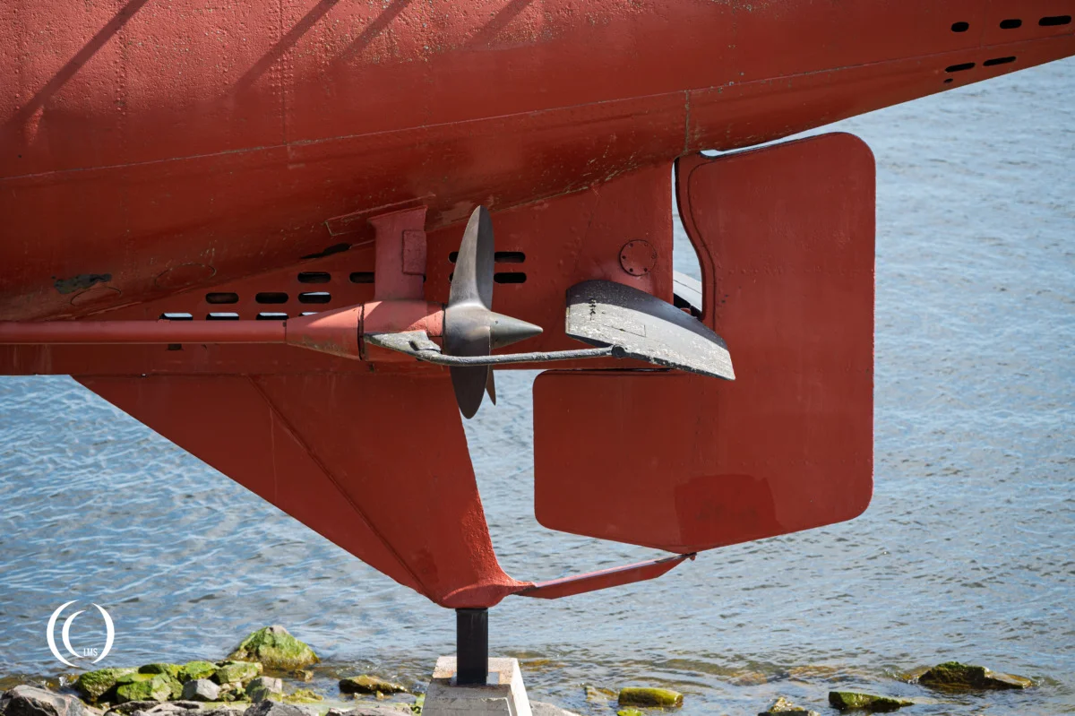 Propeller and rudder at the stern of Finnish submarine CV-707 Vesikko