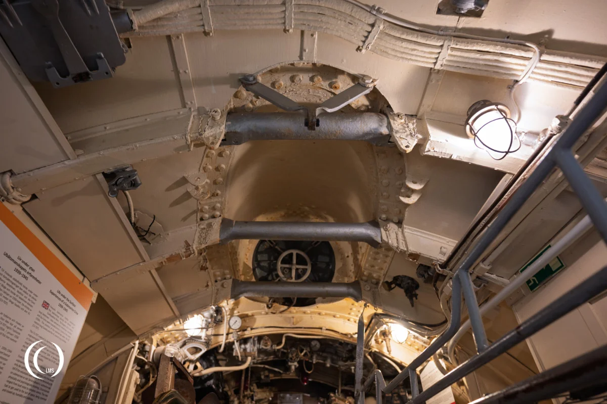 Torpedo loading hatch inside torpedo room of submarine Vesikko