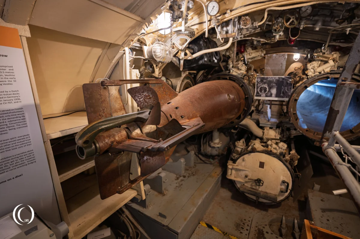 Torpedo loaded halfway into tube of submarine Vesikko