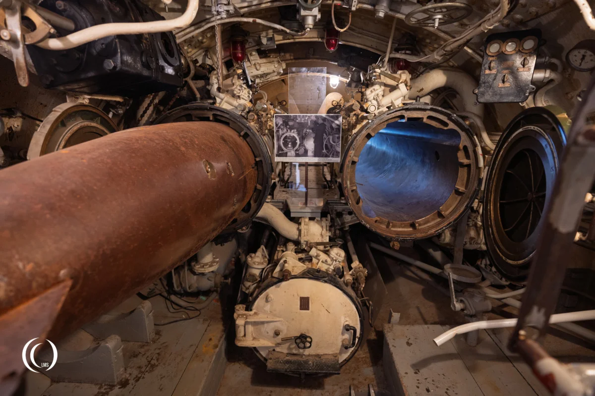 View of the three torpedo tubes of submarine Vesikko