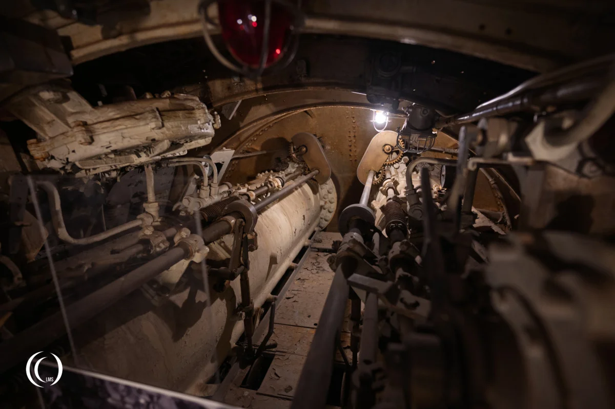 Detailed view of torpedo tube mechanics of submarine Vesikko