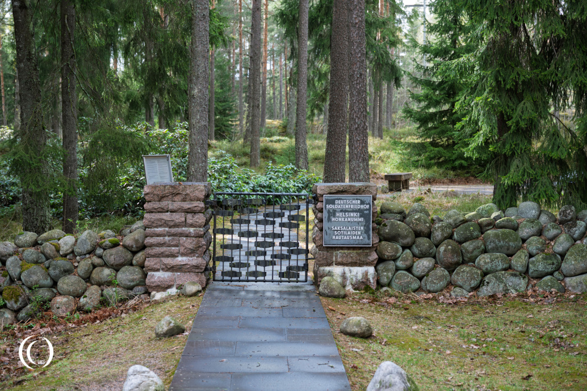 Entrance gate of German War Cemetery Helsinki-Honkanummi in Finland
