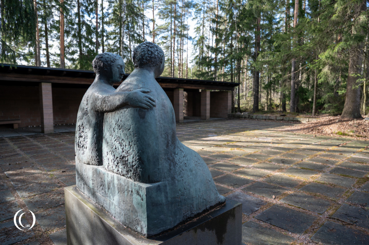 Bronze sculpture "Mourning Women" at the German War Cemetery Helsinki-Honkanummi in Finland