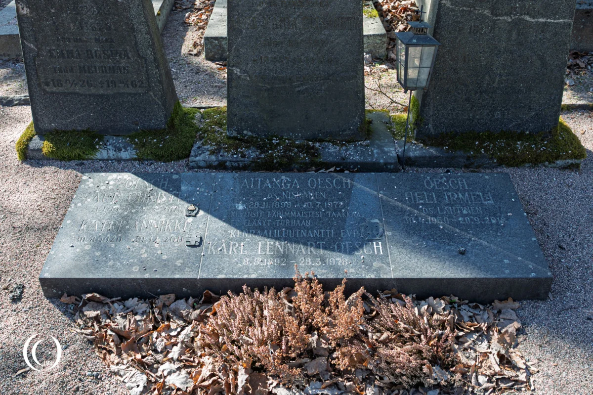 The grave of General Karl Lennart Oesch at Hietaniemi Cemetery in Helsinki, Finland