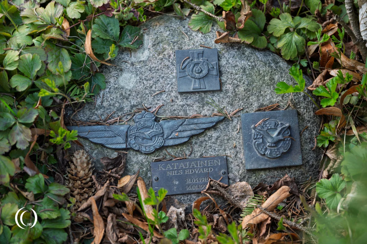 The grave stone of Sergeant-Major Nils Edvard Katajainen at Hietaniemi Cemetery in Helsinki, Finland