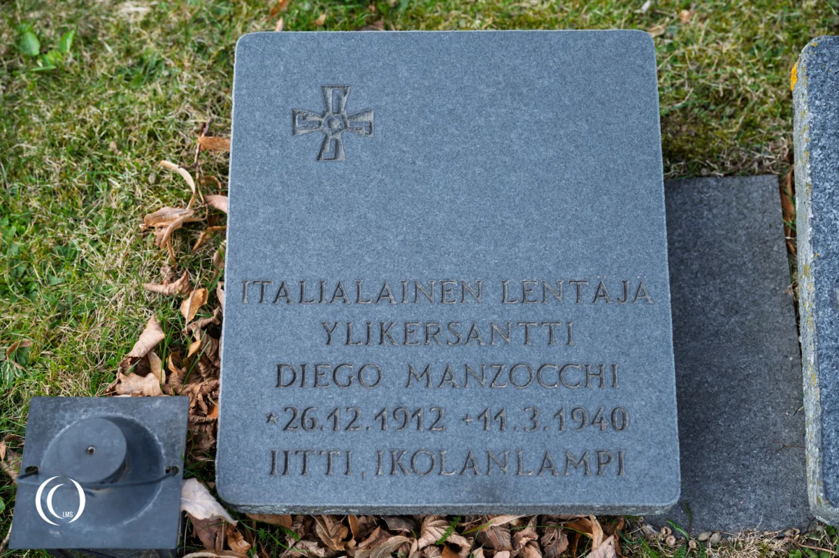 The grave of Italian pilot for the Finnish Air Force Diego Manzocchi at Hietaniemi Cemetery in Helsinki, Finland