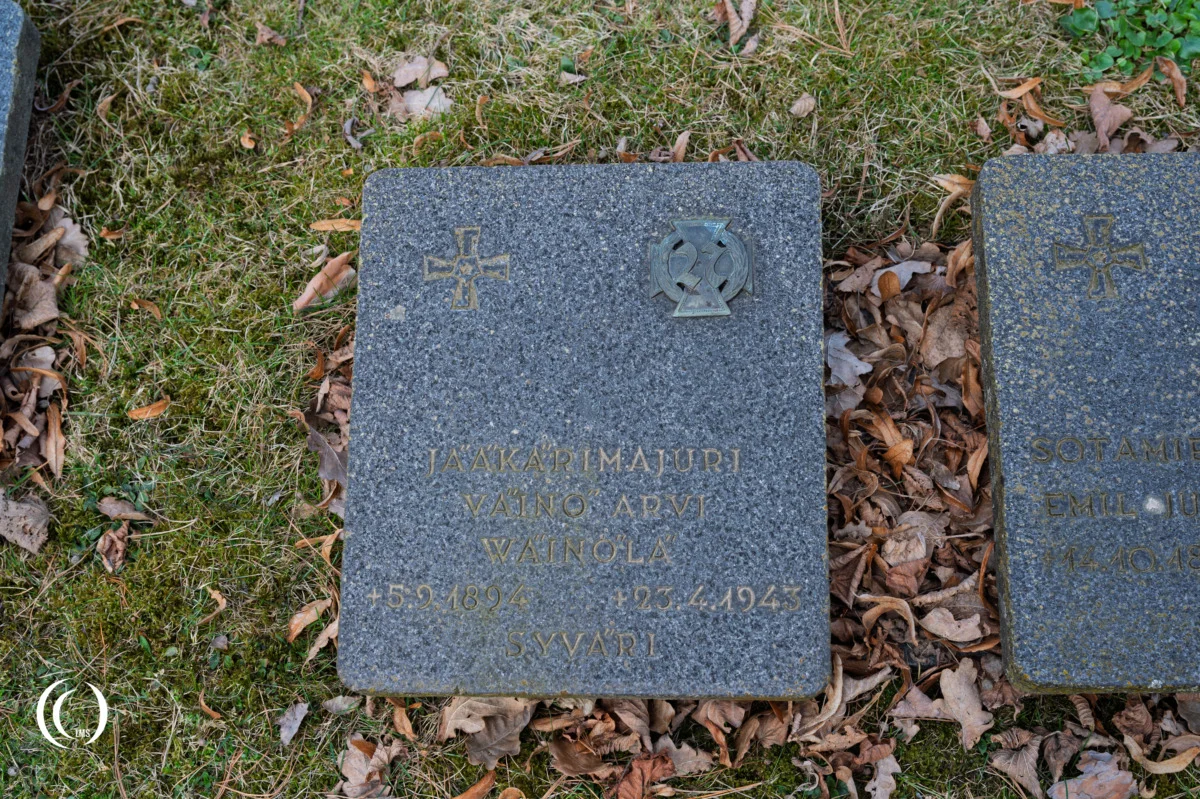The grave of Jaeger Major Väinö Arvi Wäinölä at Hietaniemi War Cemetery in Helsinki, Finland