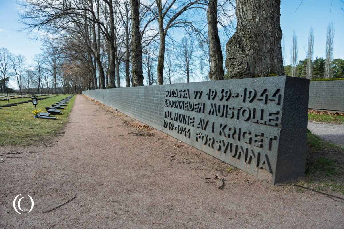 Memorial Wall for the Missing at Hietaniemi War Cemetery in Helsinki, Finland