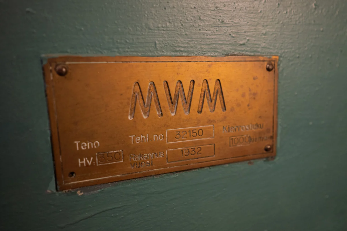 MWM engine specifications plate inside submarine Vesikko