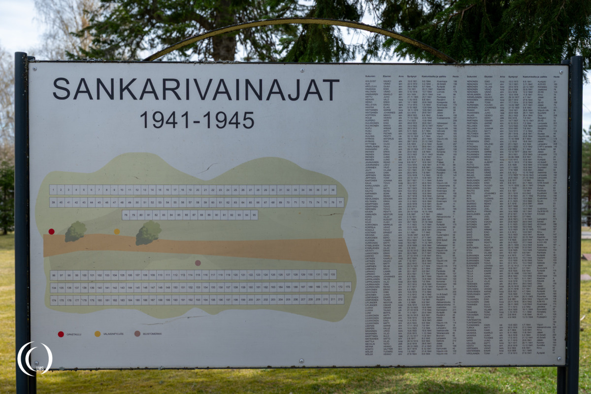 Sign with the grave register of Ruokolahti Military Cemetery in Finland