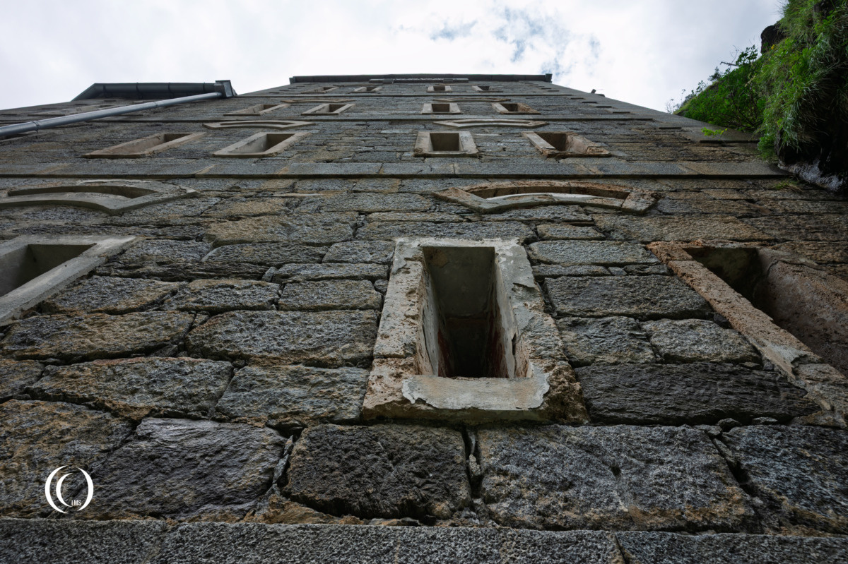Gun embrasures for small arms in the facade of Festung Nauders, Tyrol, Austria