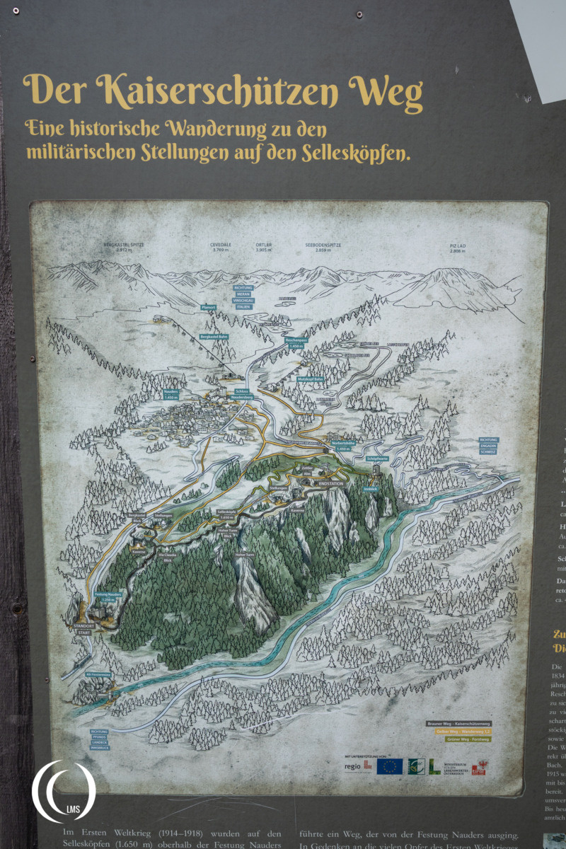 Map of the Kaiserschützen Weg memorial path at Festung Nauders in Tyrol, Austria