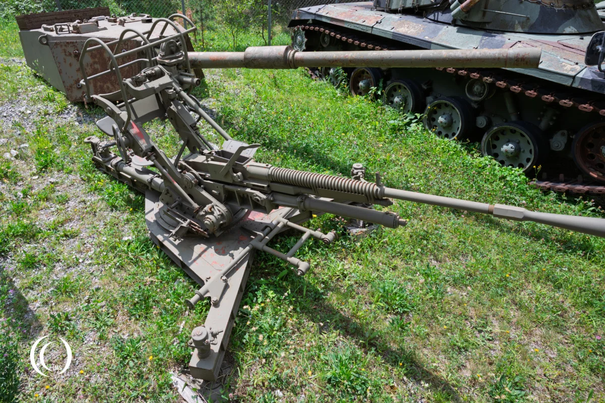 French 25 mm Hotchkiss anti-aircraft gun Model 1939 at Panzermuseum Festung Nauders in Austria