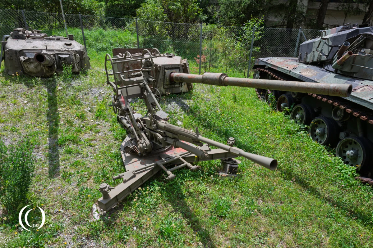 French 25 mm Hotchkiss anti-aircraft gun Model 1939 at Panzermuseum Festung Nauders in Austria