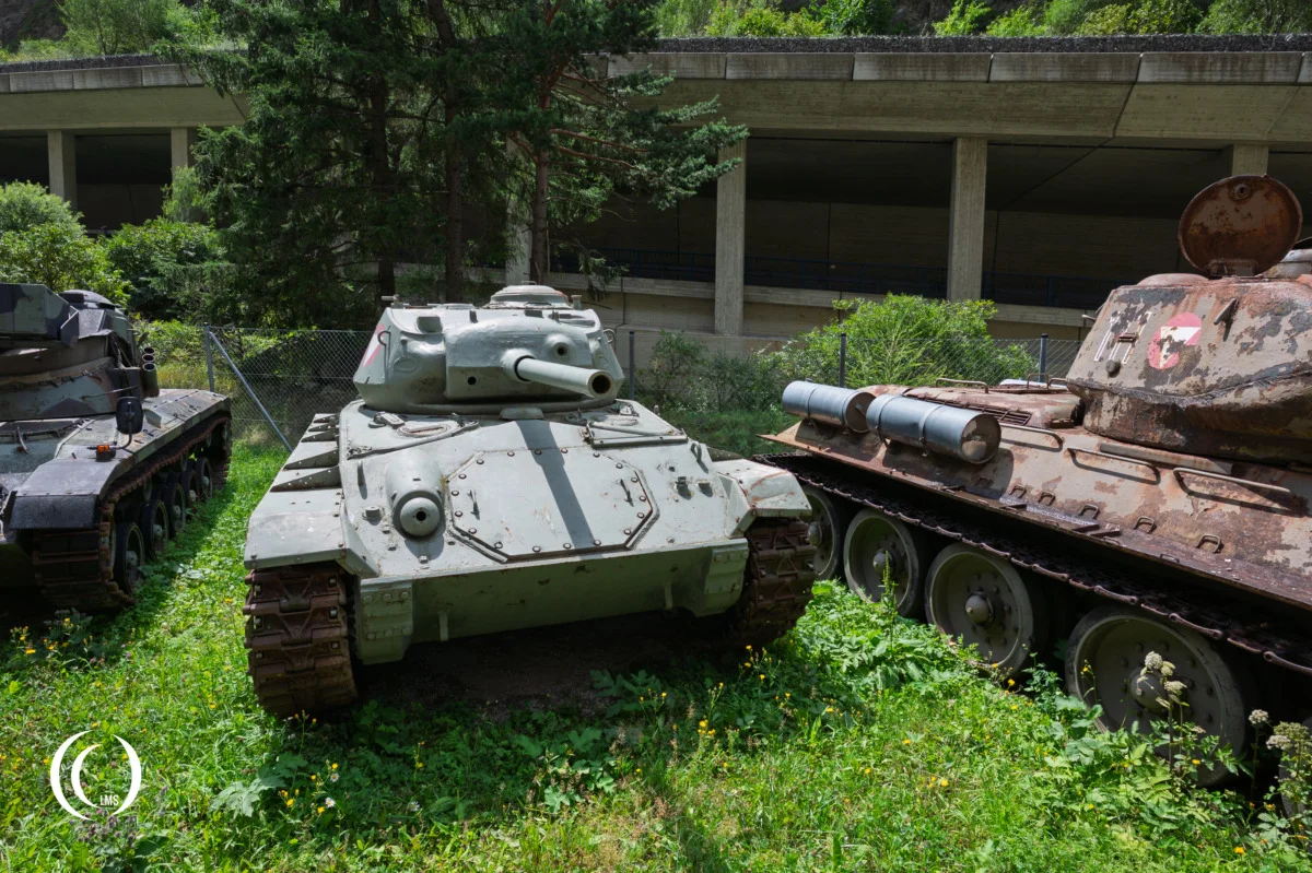 M24 Chaffee tank next to a Russian T 34-85 at Panzermuseum Festung Nauders, Austria
