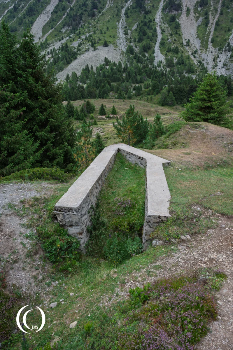 Entrance into the southern MG-position of bunker (Opera VI) of the Pian dei Morti barrier in Alto Adige, Italy