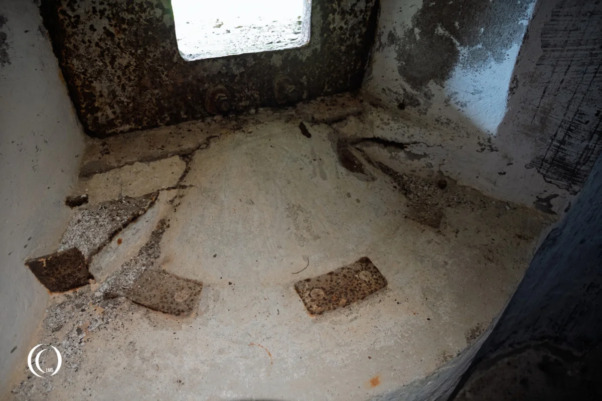 Interior of southwest MG-stand of bunker (Opera VI) of the Pian dei Morti barrier in Alto Adige, Italy
