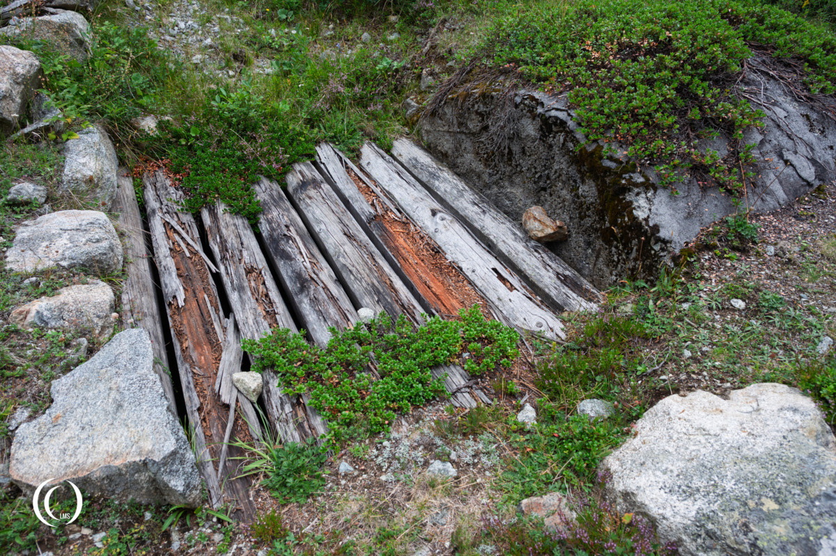 Covered trench leading to bunker (Opera XII) of the Pian dei Morti barrier in Alto Adige, Italy